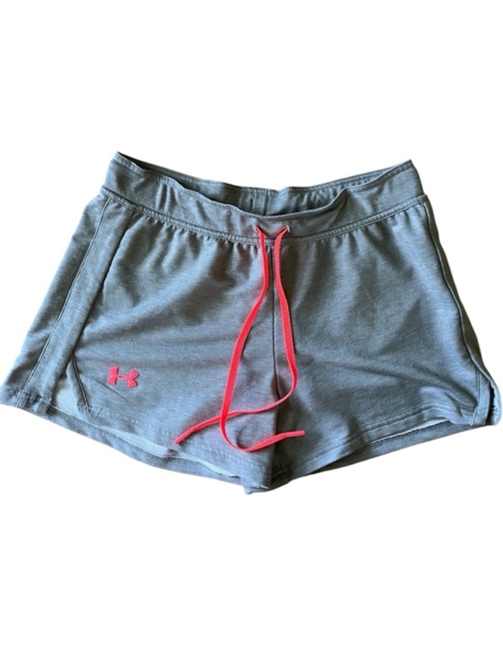 Under Armour Women's Gray Athletic Shorts with Pink Drawstring, loose, small